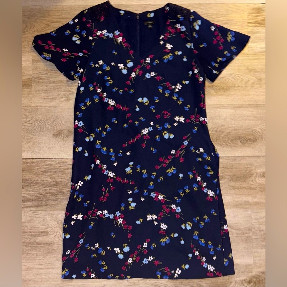 Ann Taylor Navy Dress with Floral Accents - Picture 1 of 5